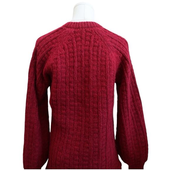 Faherty Aria Burgundy Wool and Alpaca Knit Sweater V-Neck Balloon Sleeves Size S - Picture 13 of 15